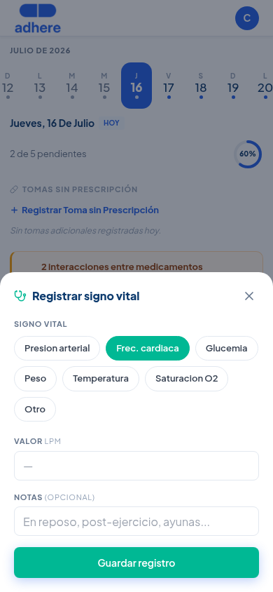 Frecuencia cardíaca con el campo Valor completamente vacío